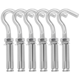 Swpeet 6Pcs M10 Stainless Steel Open Cup Hook Expansion Screws Bolts, Heavy Duty Concrete Wall Hook Anchors, Expansion Hook, Ceiling Hook Bolts, Metal Wall Hangers for Concrete Wall