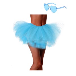 Tutu Skirt 5 Layered with Heart Sunglasses Tutus Tulle Ballet Tutu Skirts for Women & Girls Party Dance Dress, Blue, Large