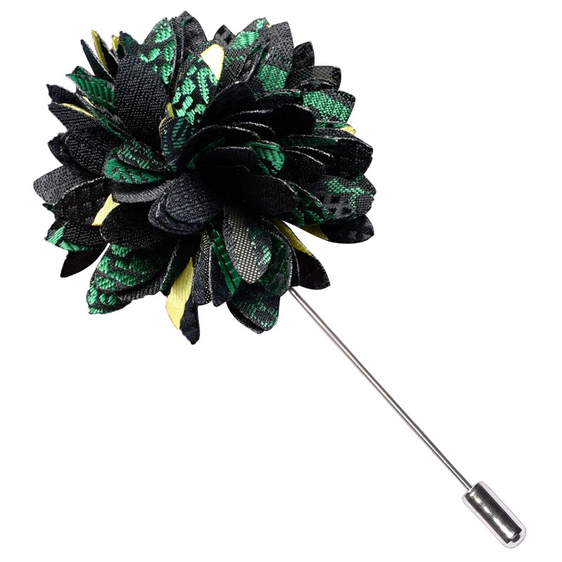 GUSLESON Dark Green Tie for Wedding Mens Silk Black Yellow
