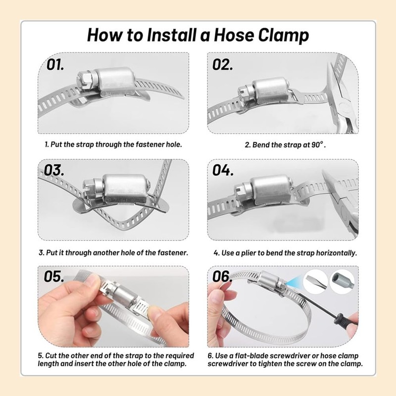 7Pcs 9.8 Feet Long Worm Gear Hose Clamp with Fasteners,