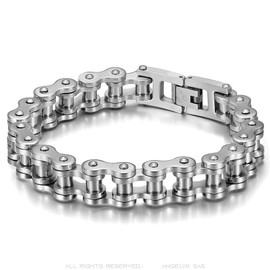 BOBIJOO Jewelry - Motorrad-Kettenarmband, 12 mm, aus Edelstahl 316L, silberfarben – verschiedene Längen erhältlich, Edelstahl