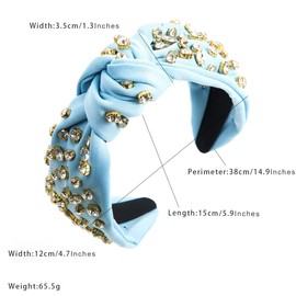scicent Light Blue Headband Birthday Queen Head Band for Women Girls Gifts Fashion Wide Knotted Hair Bands Embellished Crystal Rhinestone Headpiece Non-Slip Hair Hoops - 25811