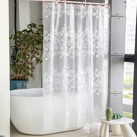 Vllcsla Shower Curtain Floral Pattern Anti Mould Waterproof - 200 240 260 300 cm Extra Wide Shower Curtains, Bathroom Shower Curtains with U-shaped Hooks, 180 x 200 cm Shower Curtain White Flowers