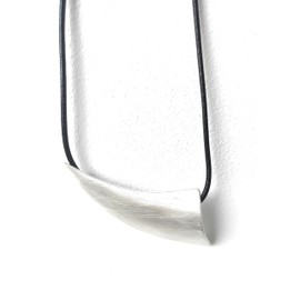 Graci8 Stella women's necklace, on a black wax cord with a silver coloured swoosh shaped matt scratched silver pendant. Easy wearing simple but stunning statement necklace. One size.