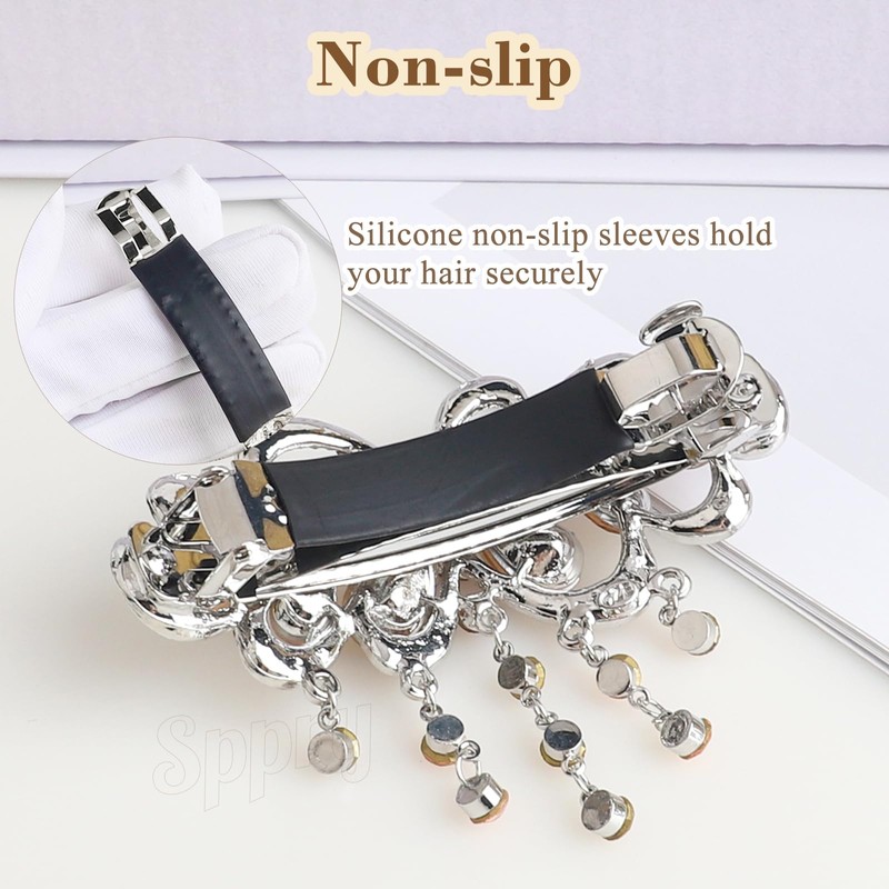 Vintage Royal Rhinestone Tassel Hair Barrette, Dark Blue