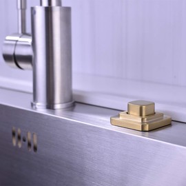 BESTILL Sink Top Garbage Disposal Air Switch Kit with Dual Outlet, Brushed Gold Full Brass Long Button (Square)