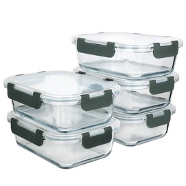 [5-Packs, 30 Oz] Glass Meal Prep Containers with Snap Locking Lids Glass Food Containers,Airtight Lunch Container,Microwave, Oven, Freezer and Dishwasher