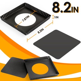 Cyimi Square Pie Pan Nonstick Tart Pan With Removable Bottom Heavy Duty Carbon Steel Fluted Quiche Pan Tart Mold for Baking Mousse Cakes Dessert,8.2 x 1-Inch