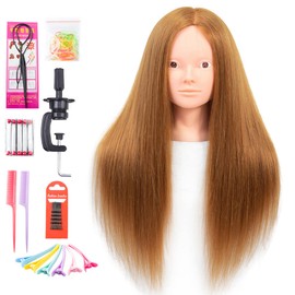 NAYOO Mannequin Head with Real Hair 60% Straight Training Head with Sturdy Clamp and Tools Cosmetology Mannequin Head for Styling Braid Curly Cut Practice Doll Head Christmas Gift(27#, Non-Makeup)