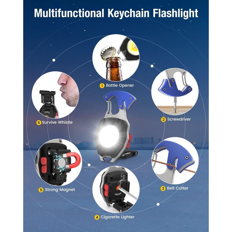 HGNN Keychain Work Light, 7 Modes Mini Rechargeable Torch, IPX5,