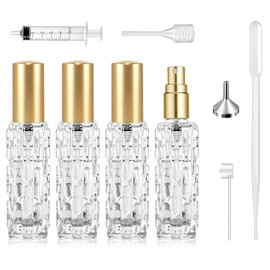 Qufiiry 4 x 10 ml Perfume Atomiser, Refillable, Mini Perfume Bottles for Filling with Leak-proof Aluminium Lid, Fine Atomiser Perfume for Travel, Office and Handbag (Gold)