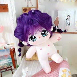 niannyyhouse 8 Inch Plush Doll Purple Hair Girls Humanoid Fabric Body No Attribute 8 Inch Normal Body Wearable Clothes Fancy Dress Gifts (2 with Skeleton)