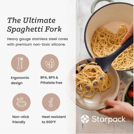 Starpack 'Forking Good' XL Premium Silicone Pasta Fork (13.5") - Spaghetti Spoon High Heat Resistant to 600°F - Silicone Pasta Spoon Strainer - Pasta Server Spoon with Teeth - Pasta Server Utensil