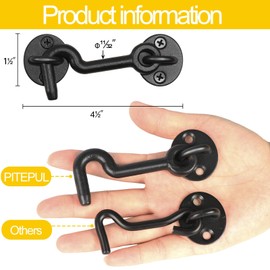 4" Barn Door Lock, Hook and Eye Latch for Door, Barn Door Latch, Barn Door Locks and Latches, Hook Lock Latch for Door, Gate Latch for Door, Whole Cast, Indoor/Outdoor Use, Black, Set of 2