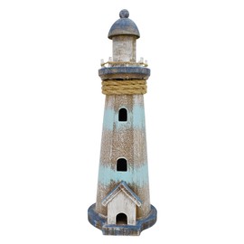 Morning View Wood Lighthouse Decor Table Nautical Lighted Light House Beach Coastal Ocean Seaside Marine Themed Home Decorations Lake House Bathroom Shelf Table Centerpiece 12.75 Inch Tall (Teal)