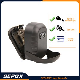 SEPOX® 6Pcs Metal Key Lock Box with 4-Digit Combination, X-Large Space, 6-10 Keys Capacity, Anti-Dust Cover & Wall Mount Storage for Home, Office, Outdoor, Weather-Resistant Cover, Easy Installation