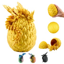 3D Dragon in the Egg - Dragon Egg with Dragon 23 cm Figure | 12 cm Large Egg | Hatching Surprise Dragon in Golden with Floral Pattern | Movable Fantasy Toy & Collectible Figure for Children