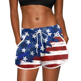 For G and PL 4th of July Women's American Flag Star Stripe Boardshorts Patriotic Swim Drawstring Shorts Flag Tie Dye XL