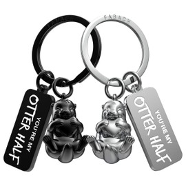 FABACH Love Keyring for Couples - 2 Otters with Heart - I Love You Keyring Partner - Girlfriend Gift Love - Couple Keyring Couple Love Gifts Anniversary, Black and silver, Modern