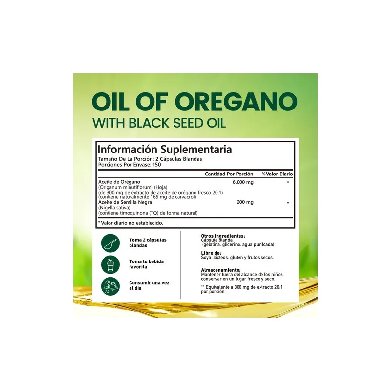 Vvivonu Aceite De Orégano 6000mg 300 Cápsulas