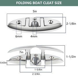 BALAVA 5 Inch Boat Cleats,316 Stainless Steel Folding Boat Dock Cleats,Flip Up Dock Cleat Rope Cleat for Boat,Yacht,Decks,Dock Line Mooring,Fasteners Included (2Pack)