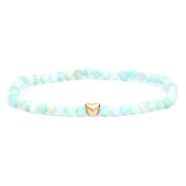 LAKADA Genuine Gemstone Bracelet with Faceted 4 mm Beads and Stainless Steel Heart Healing Stone Protective Stone Bracelet Lucky Charm Talisman Gift, Gemstone, Faceted gemstone