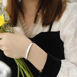 MILAKOO Women's Bangle Silver Gold Black Pink Stainless Steel Bracelet Women Oval Bangle 6/8 mm Bracelet, Stainless Steel