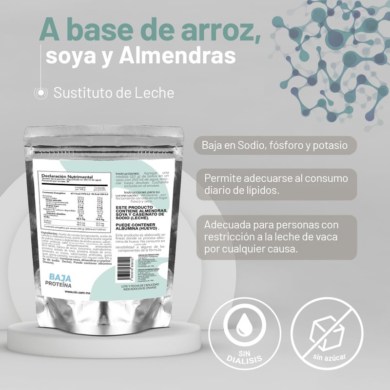Bebida de Arroz Soya y Almendras en Polvo NIN Baja