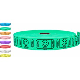 Tacticai 2000 Raffle Tickets, Smile, Green (1 of 8 Colors), Single Roll, Ticket for Events, Entry, Class Reward, Fundraiser & Prizes