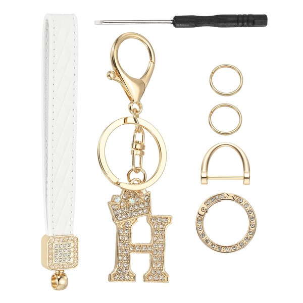 PATIKIL Leather Wristlet Keychain, Crown Design Initial Letter H Keychains