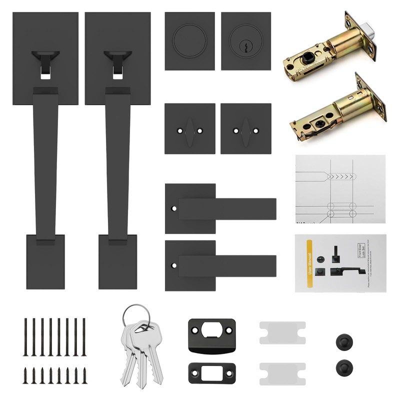 Haidms Matte Black Double Door Lock Set, Heavy Duty Double