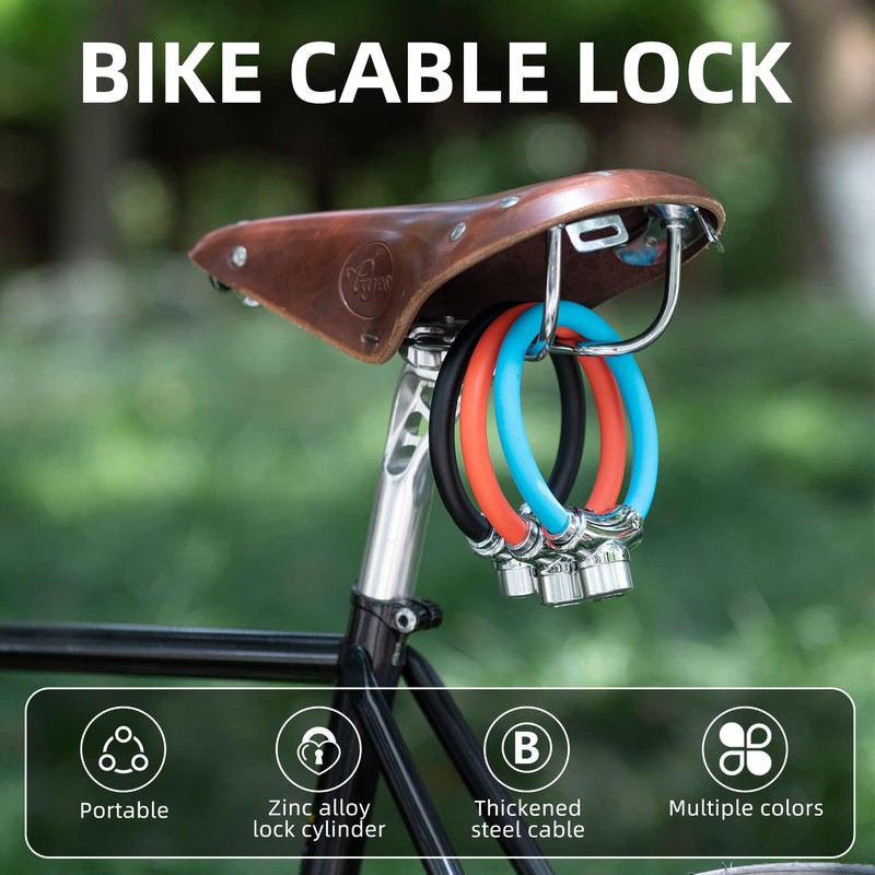 ROCKBROS Anti-Theft Bike Cable Lock, Black, Portable, Key Lock, Rustproof