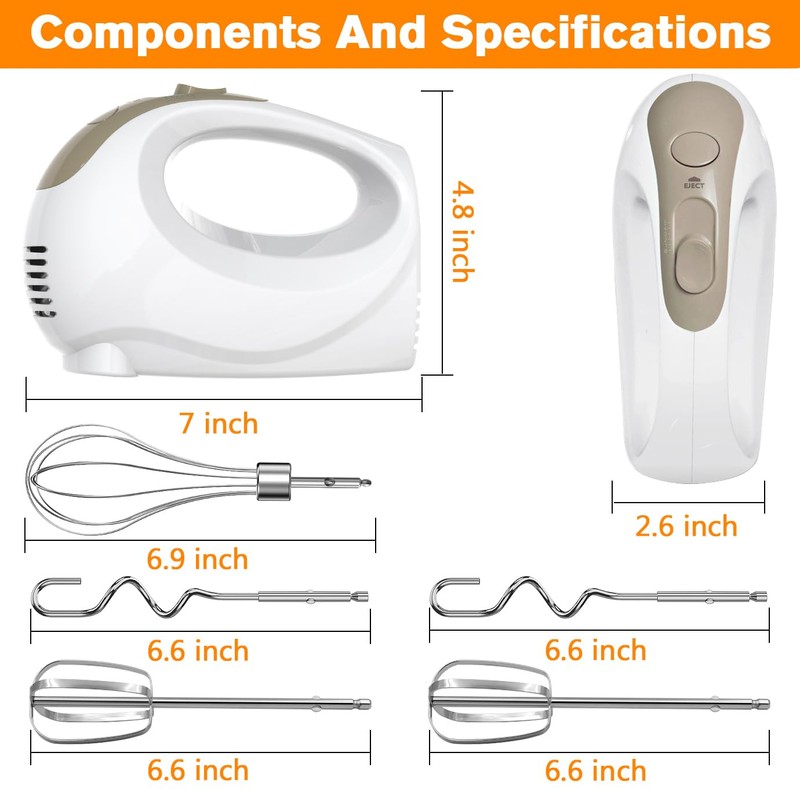 5-Speed Electric Hand Mixer with Whisk, Traditional Beaters, 120 Watts,Portable