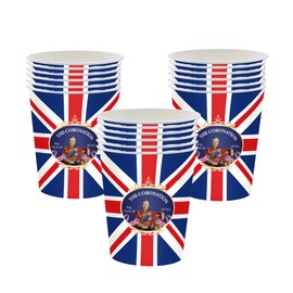 16Pcs King Charles Coronation Paper Cups Party Decorations,Union Jack Paper Cups,Great Britain UK Flag Plates Kings Coronation Party Supplies Tableware Plates for Events,BBQ,Street Party