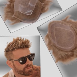 Civmo Men toupee Toupee for Men Wigs Hand Tied Swiss Lace Front with Monofilament and Poly Coating Around European Human Hair Replacement Systems Man Hairpiece 10x8 inches (#22 Ash Blonde Color)