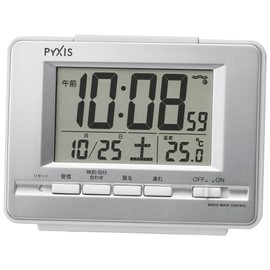 Seiko Digital RC Alarm Clock with Calendar & Temperature Display, PYXIS Silver/Metallic (NR535W)