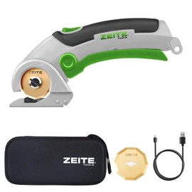 ZEITE 4V Cordless Scissors,Electric Cardboard Box Cutter with Titanium Coated HSS Blades,Rotary Cutter with Safety Lock for Leather Carpet Fabric Cutting,Sewing,Crafting,Storage Case