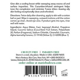 Mario Badescu Loción limpiadora de pepino para pieles mixtas y grasas | Tónico facial que refresca y aclara |Formulado con extracto de pepino| 236 ml