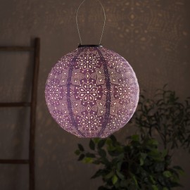 Lights4fun LED Solar Lantern Round Purple Tyvek Moroccan Lantern Outdoor