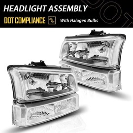 Torchbeam Headlight Assembly for 03-06 Silverado 1500 2500HD 3500 Avalanche 1500 2500 Replacement Headlamp 07 Silverado 1500/3500 Classic Clear Reflector Lens Chrome Housing(with high low beam bulb)