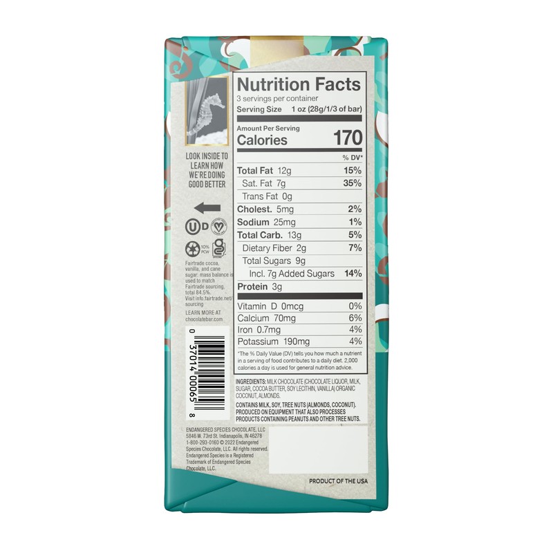 Endangered Species Chocolate Coconut, Almonds + 48% Milk Chocolate -