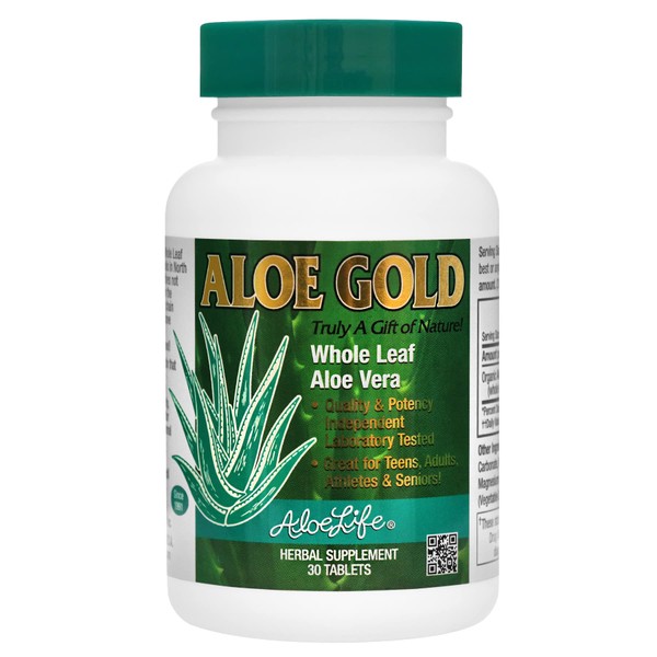 Aloe Life - Aloe Gold Tablets, Immune Support & Healthy Herbal Bitters, Supports Proper Digestion, Promotes Energy & Body Wellness, Certified Organically Grown Whole Leaf Aloe Vera Leaves (30 Tablets)