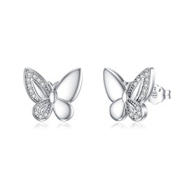 LONAGO 925 Sterling Silver Butterfly Stud Earrings for Women Hypoallergenic Stud Earrings, Butterfly Jewelry Mother Day for Mom Girlfriend Butterfly Lovers with Present Box(Butterfly Earrings)