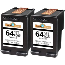 Houseoftoners Remanufactured for HP 64XL Ink Cartridge High Yield Replacment for HP 64 XL Envy (6220, 6255, 7132, 7800, 7858, 6230, 6258, 7155, 7820, 7864) - 2-Pack (Black)
