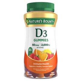 Nature's Bounty Vitamin D3 Gummies, Vitamin Supplement, Supports Immune Health, 50mcg, 2000IU, Mixed Fruit Flavor, 90 Gummies