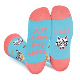 Funny Animals Socks for Women Ladies Mum Teenage Girls - Just A Girl Who Loves Cats - Novelty Funky Crazy Silly Cute Cartoon Sock Mothers Day Easter Valentine Christmas Birthday Gifts Stocking Fillers