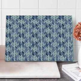 Lunarable Abstract Cutting Board, Geometric Knitwear Pattern Textile Inspired Nordic Artisan Image Print, Decorative Tempered Glass Cutting and Serving Board, Large Size, Violet Blue White