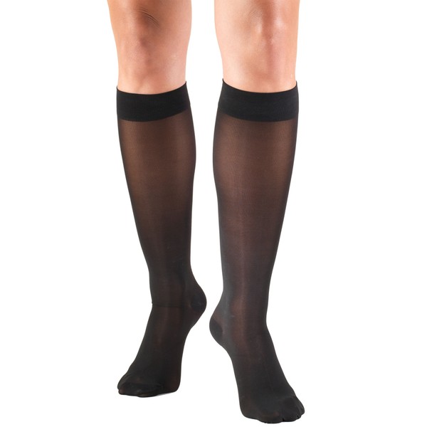 Truform Sheer Compression Stockings, 20-30 mmHg, Women's Knee High Length, 30 Denier, Black, X-Large