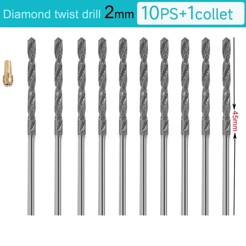 Diamond Drill Bits 10PCS, 5/64"(2mm) Diamond Twist Drill Bits with