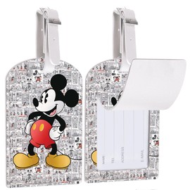 FKHGY 2 Packs - Cute Leather Luggage Tag for Suitcase,White Retro Design Travel Suitcase Tag with Privacy Flap Address Labels, Travel Bag Tags